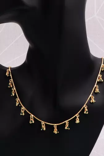 gold plated green bead tassel necklace for women