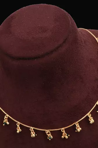 gold plated green bead tassel necklace for women