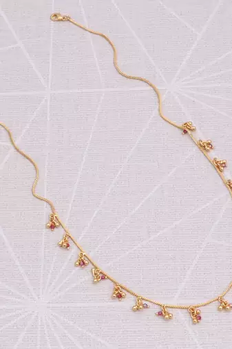 gold plated pink beaded charm necklace for women
