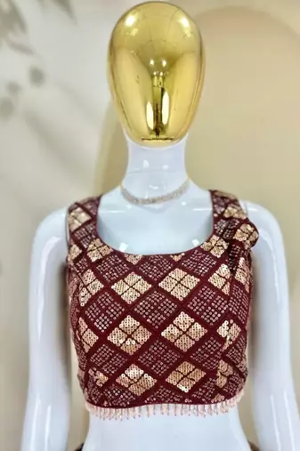 wine sequins embroidered georgette crop top lehenga