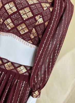 wine sequins embroidered georgette crop top lehenga 8