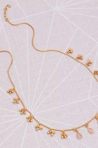 gold plated pink drop charm necklace for women