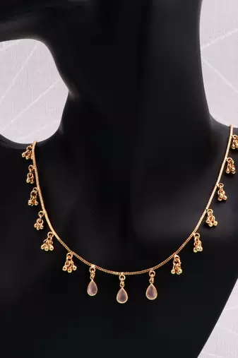 gold plated pink drop charm necklace for women