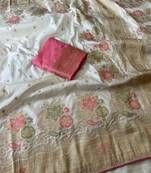 White Color Meenakari  Zari Weaving  Work Dolla Silk Saree