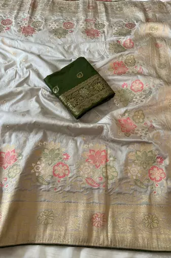 Grey  Color Meenakari  Zari Weaving  Work Dolla Silk Saree