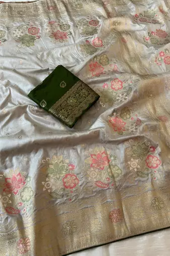 silver grey meenakari zari woven dola silk saree