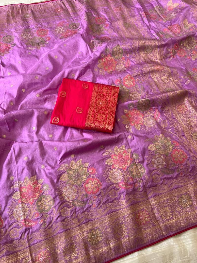 Magenta Color Meenakari  Zari Weaving  Work Dolla Silk Saree