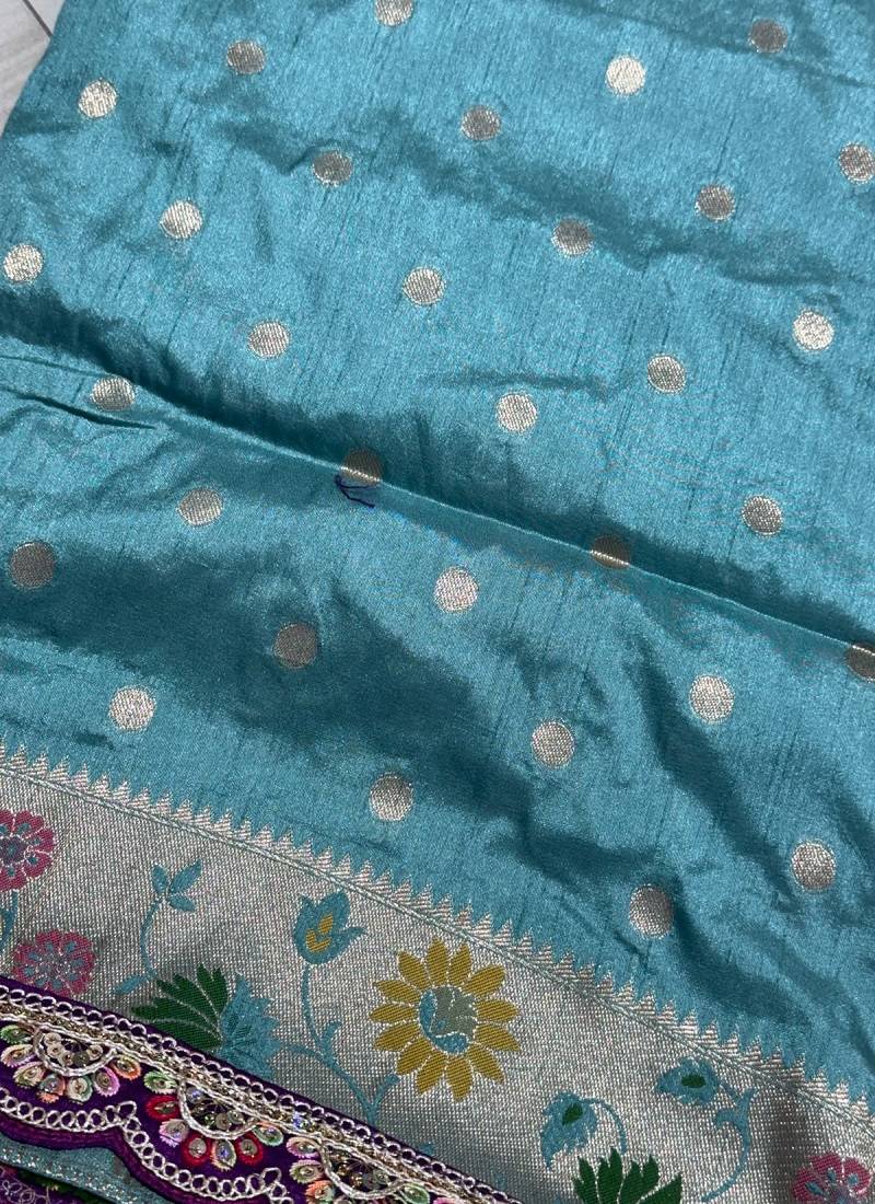 sky blue meenakari zari woven dola silk saree