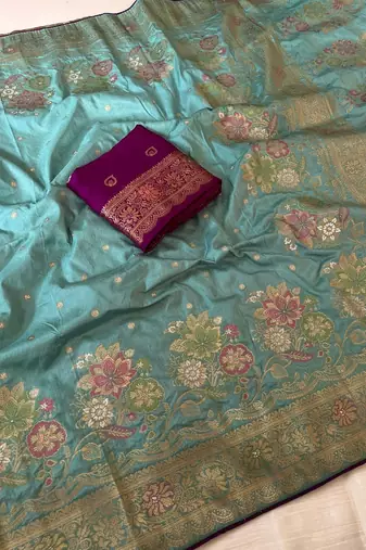 Sky Blue Color Meenakari  Zari Weaving  Work Dolla Silk Saree
