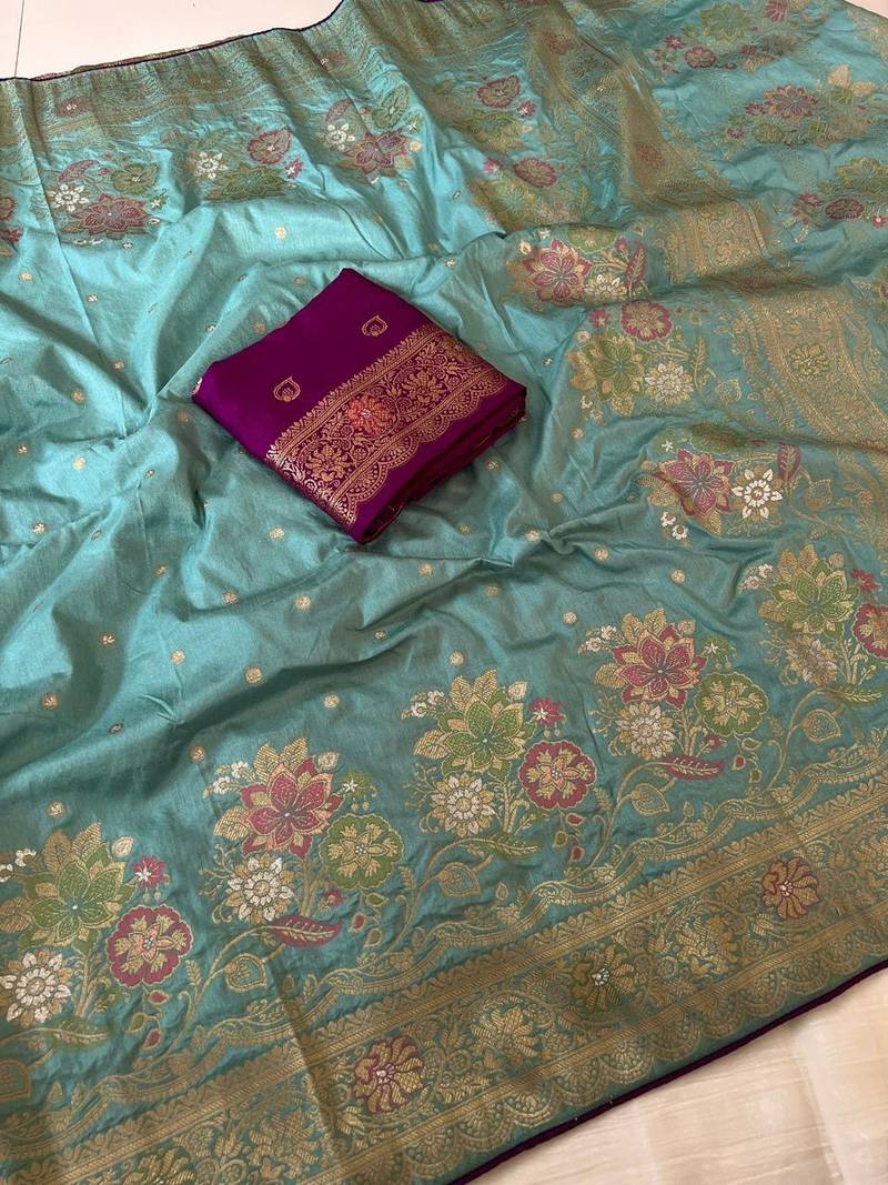 Sky Blue Color Meenakari  Zari Weaving  Work Dolla Silk Saree