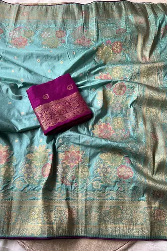 sky blue meenakari zari woven dola silk saree