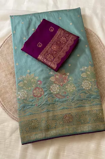 sky blue meenakari zari woven dola silk saree