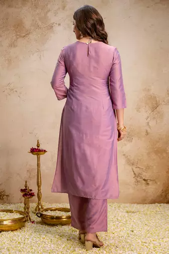 Pink vatican heavy thread embroidery work kurta pant set