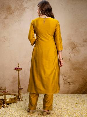 Mustard vatican heavy thread embroidery work kurta pant set 3