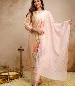 Cream soft assam printed kurta pant set