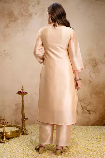 Cream soft assam printed kurta pant set