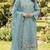 Blue chiffon semi stitched suit with embroidery & crystal khatli work