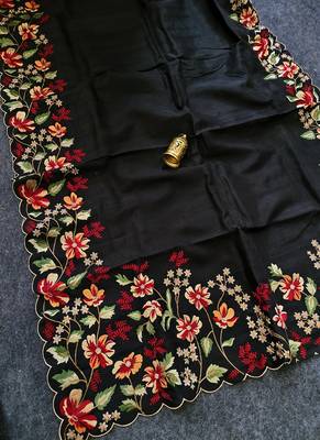 Black Color  floral embroidery Work art silk saree 1
