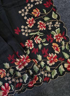 Black Color  floral embroidery Work art silk saree 2