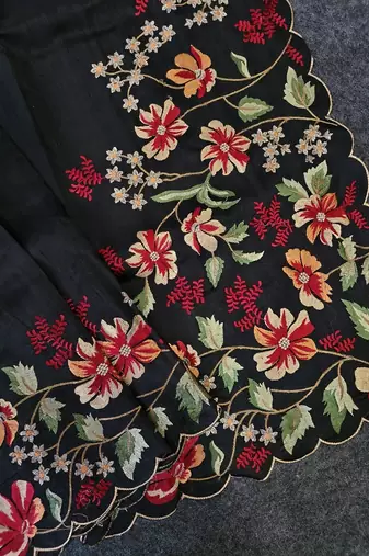 Black Color  floral embroidery Work art silk saree