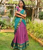 Pink Kanjivaram Silk Half blend Lehenga Saree With blouse And Dupatta
