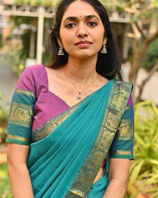 pink kanjivaram silk half saree lehenga set 3