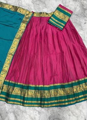 pink kanjivaram silk half saree lehenga set 4