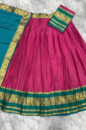 pink kanjivaram silk half saree lehenga set