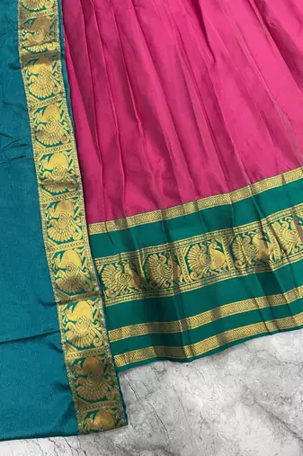 pink kanjivaram silk half saree lehenga set