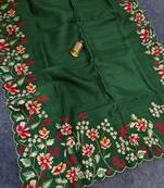 Green Floral Embroidery Work Art Silk Saree