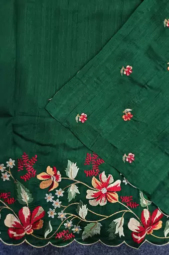 Green Color  floral embroidery Work art silk saree