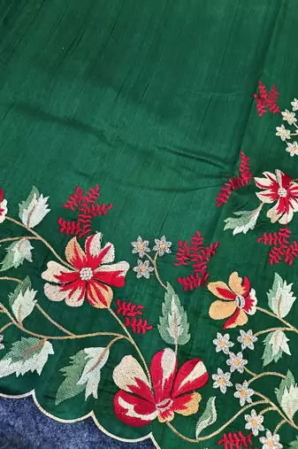 Green Color  floral embroidery Work art silk saree