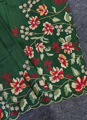 Green Color  floral embroidery Work art silk saree 4