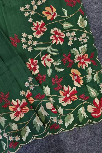 Green Color  floral embroidery Work art silk saree