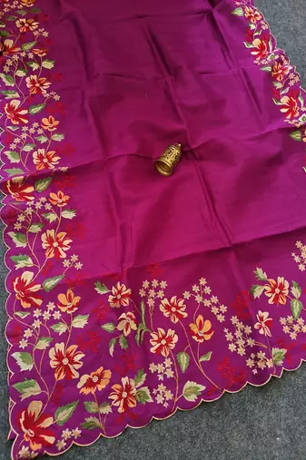 Magenta Color  floral embroidery Work Silk Saree