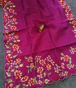 Magenta Color  floral embroidery Work art silk saree
