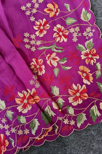 Magenta Color  floral embroidery Work art silk saree