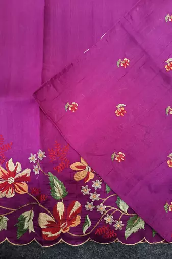 Magenta Color  floral embroidery Work art silk saree