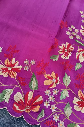 Magenta Color  floral embroidery Work art silk saree