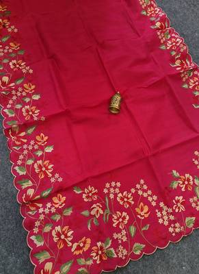 Red Color  floral embroidery Work art silk saree 1