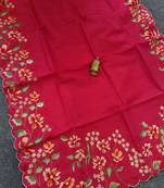 Red Color  floral embroidery Work art silk saree