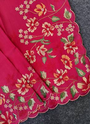 Red Color  floral embroidery Work art silk saree 2