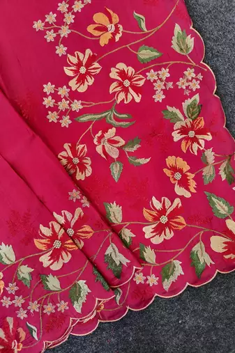 Red Color  floral embroidery Work art silk saree