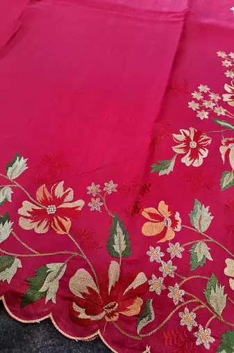Red Color  floral embroidery Work art silk saree