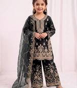 Girls heavy embroidery ethnic kurta and palazzo set with net dupatta