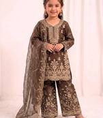 Girls heavy embroidery ethnic kurta and palazzo set with net dupatta