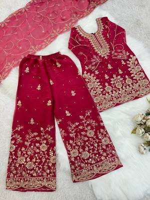 wine embroidered silk blend girls palazzo set 4