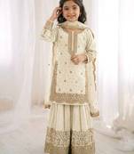 Girls heavy embroidery ethnic kurta and palazzo set with net dupatta