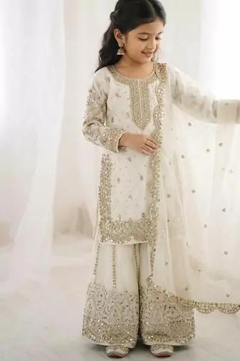 white embroidered palazzo set for girls