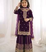 Girls heavy embroidery ethnic kurta and palazzo set with net dupatta